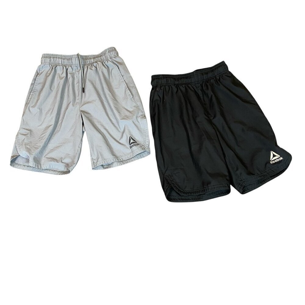 Bundle of 2‎ Reebok Basketball Athletic Shorts Mens S Gray and Black #93S